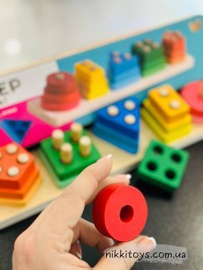 Деревянный геометрический сортер пирамида "WToys"