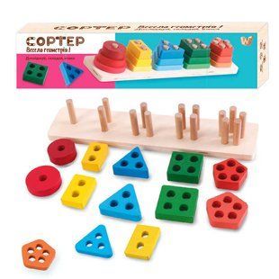 Деревянный геометрический сортер пирамида "WToys"
