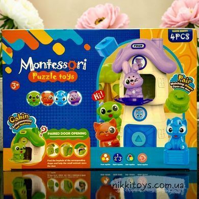 Логическая игра Монтессори, домики 4 шт, 12&ndash;11&ndash;8 см, животные