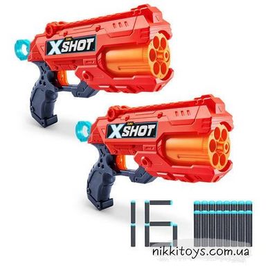 X-Shot Red Быстрострельный бластер EXCEL FURY 4 2 PK (3 банка, 16 патронов), 36329R