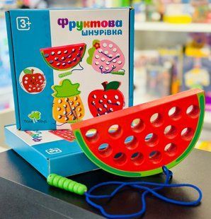 Деревянная игрушка Шнуровка фрукты, 4 вида