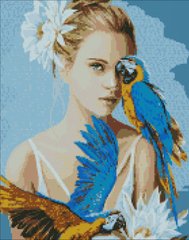 Набір з алмазною мозаїкою "Дівчина з блакитними папугами ©Ira Volkova" 40х50см AMO7208