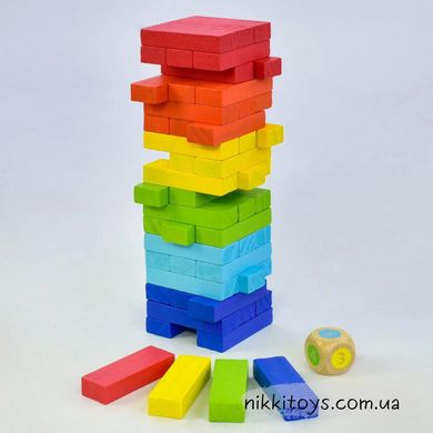 Настольная игра "Дженга - Вежа" цветная + кубик