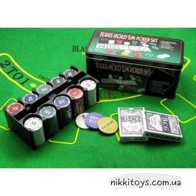 Набор для покера TEXAS HOLDEM POKER SET 200 фишек с Номиналом, Сукно, Коробка (3896В)
